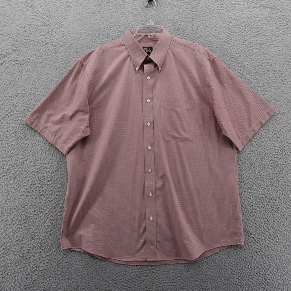 Jos A Bank Travelers Collection Shirt XL Red Check Short‎ Sleeve Men Casual